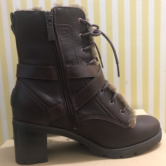 UGG Women’s Brown Leather Ingrid Boot with Fur Lining - Picture 2 of 6